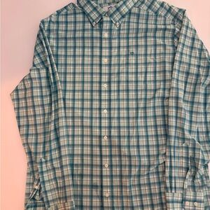 Southern Tide Teal, White & Navy Plaid Button-Down Shirt